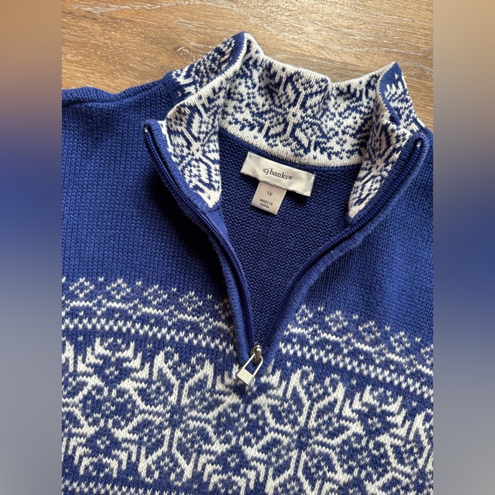 CJ Banks 1X Quarter Zip Snowflake Sweater. - Picture 12 of 12